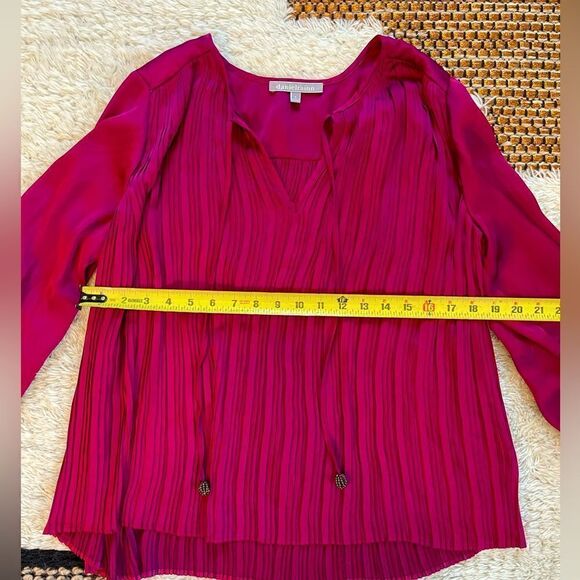 Anthropologie Pink Pleated Blouse with beaded tassels - Picture 4 of 6